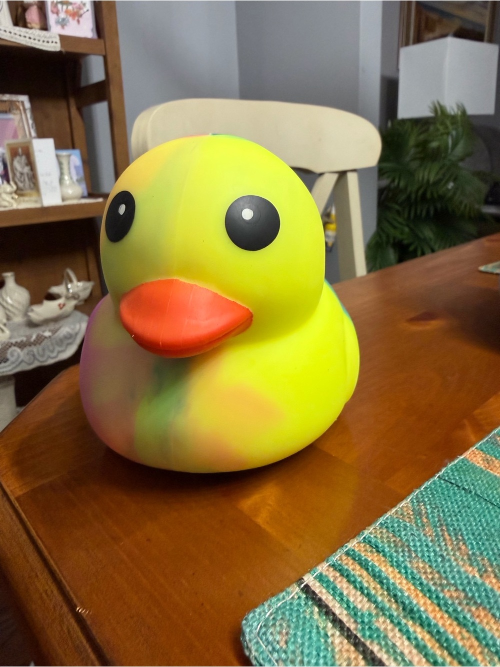 Giant Neon Yellow Rubber Duck with Orange Beak